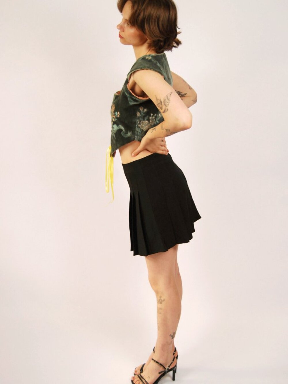 60s Queen Anne Velvet Corset (M) medium green vintage top regency renaissance - Picture 2 of 7